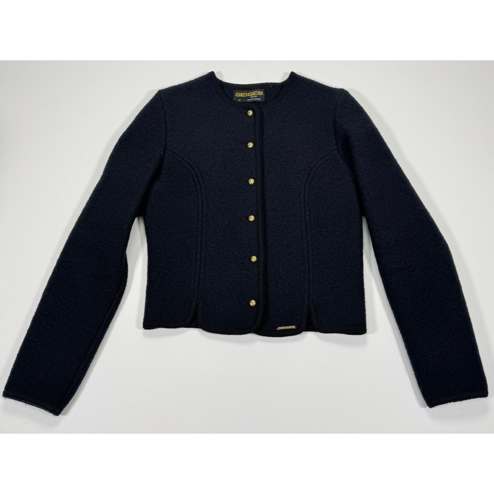 Geiger Tirol Womens 38 S Black Boiled Wool Gold Button Tyrolean Jacket Austria